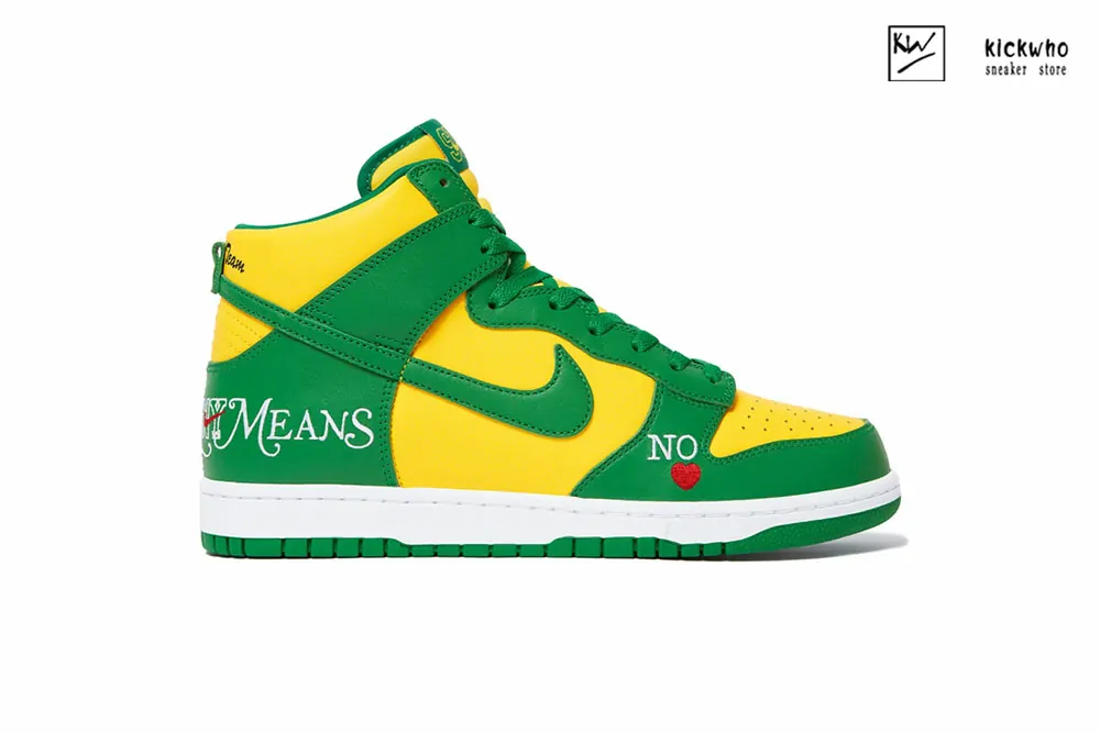 S*p x nike sb dunk high by any means green yellow
