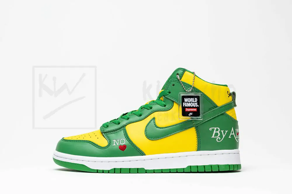 S*p x nike sb dunk high by any means green yellow