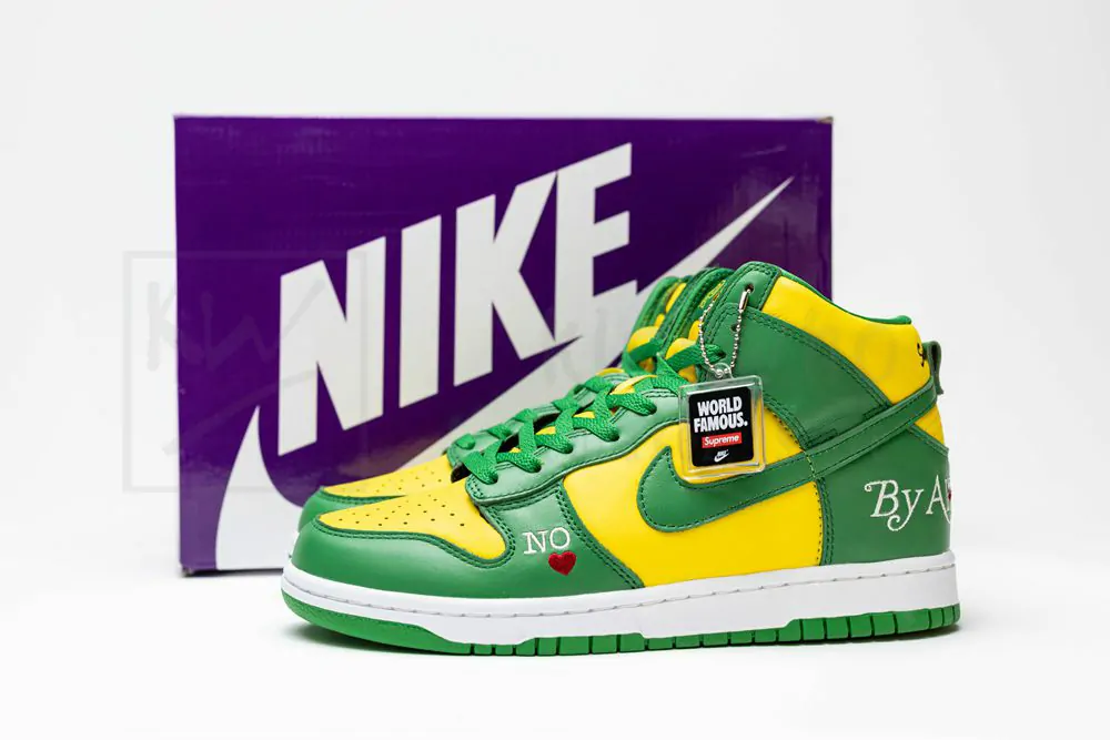 S*p x nike sb dunk high by any means green yellow
