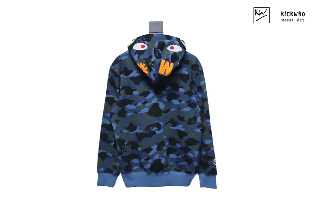 bape shark camo zip double hoodie blue