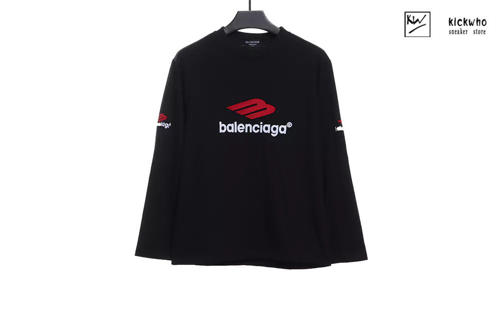 Ba*len*cia*ga logo embroidery sleeve t-shirt black