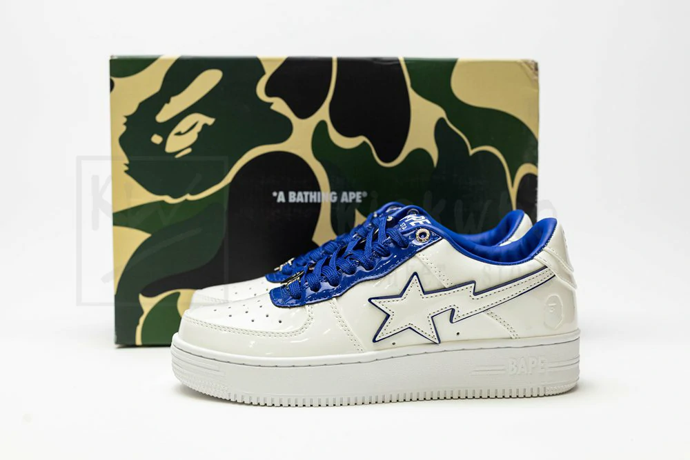 a bathing ape bape sta patent leather white blue