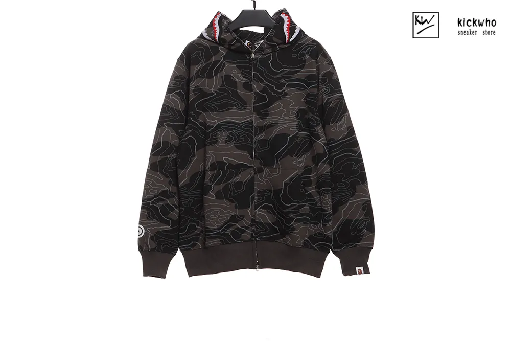 bape folding shark zipper hoodie grey camo