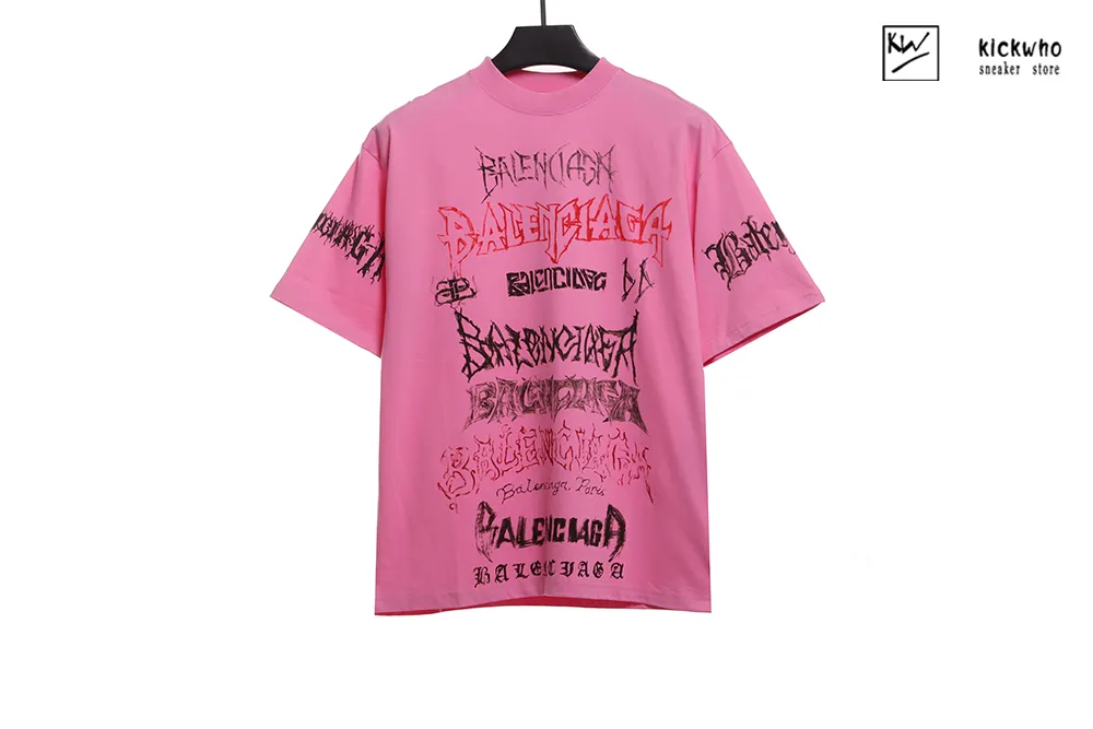 Ba*len*cia*ga graffiti letters t-shirt pink