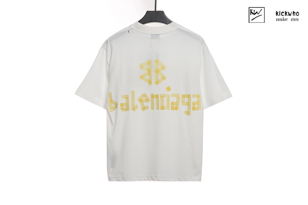 Ba*len*cia*ga bb white yellow tape t-shirt