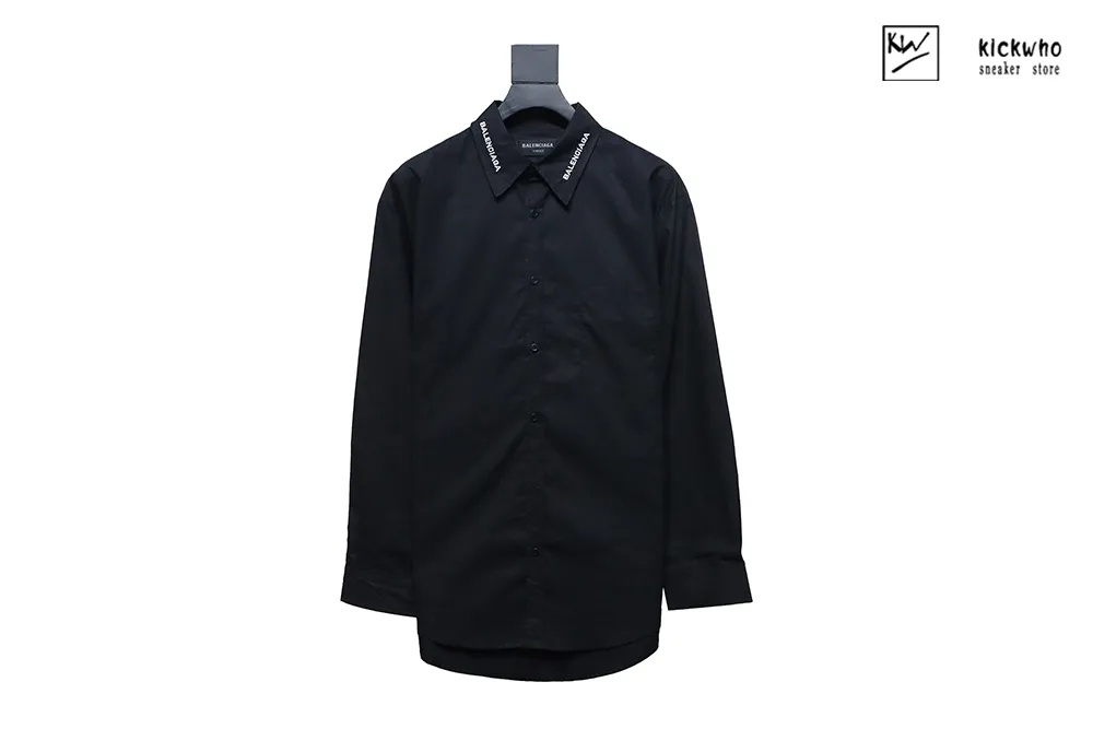 Ba*len*cia*ga collar letter embroidery long sleeved shirt black