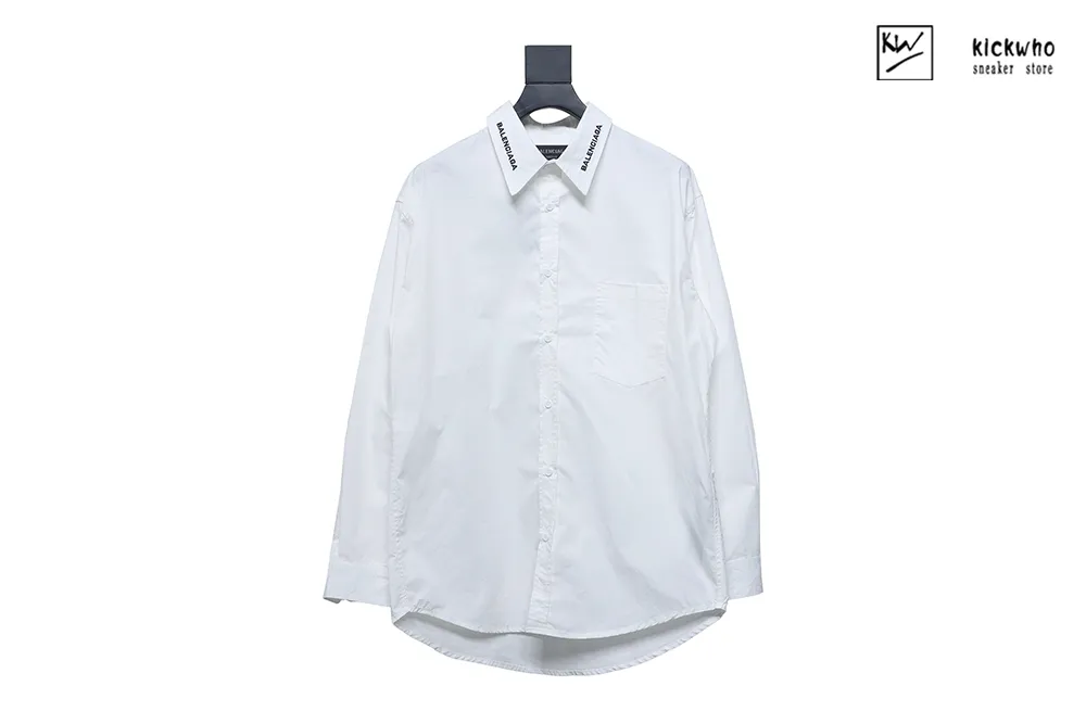 Ba*len*cia*ga collar letter embroidery long sleeved shirt white