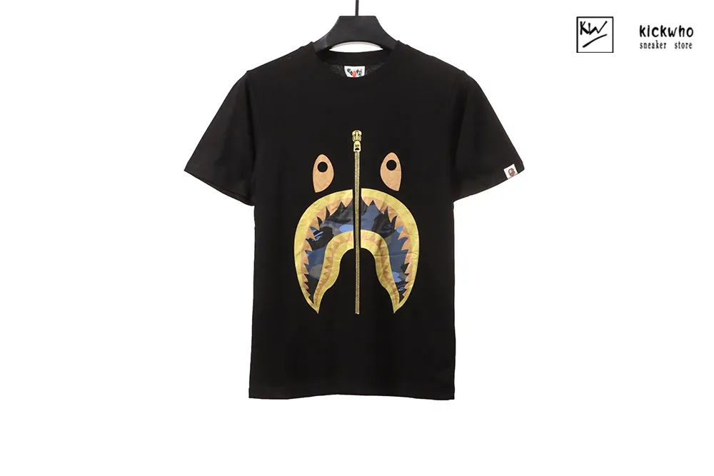 bape camouflage shark zipper t-shirt black blue