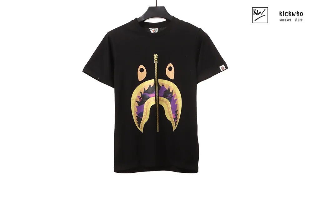 bape camouflage shark zipper t-shirt black purple